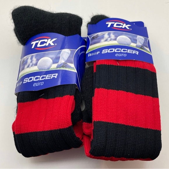 2 Pairs European Striped Soccer Socks Fold Down Top Futbol Size Medium - Picture 1 of 4